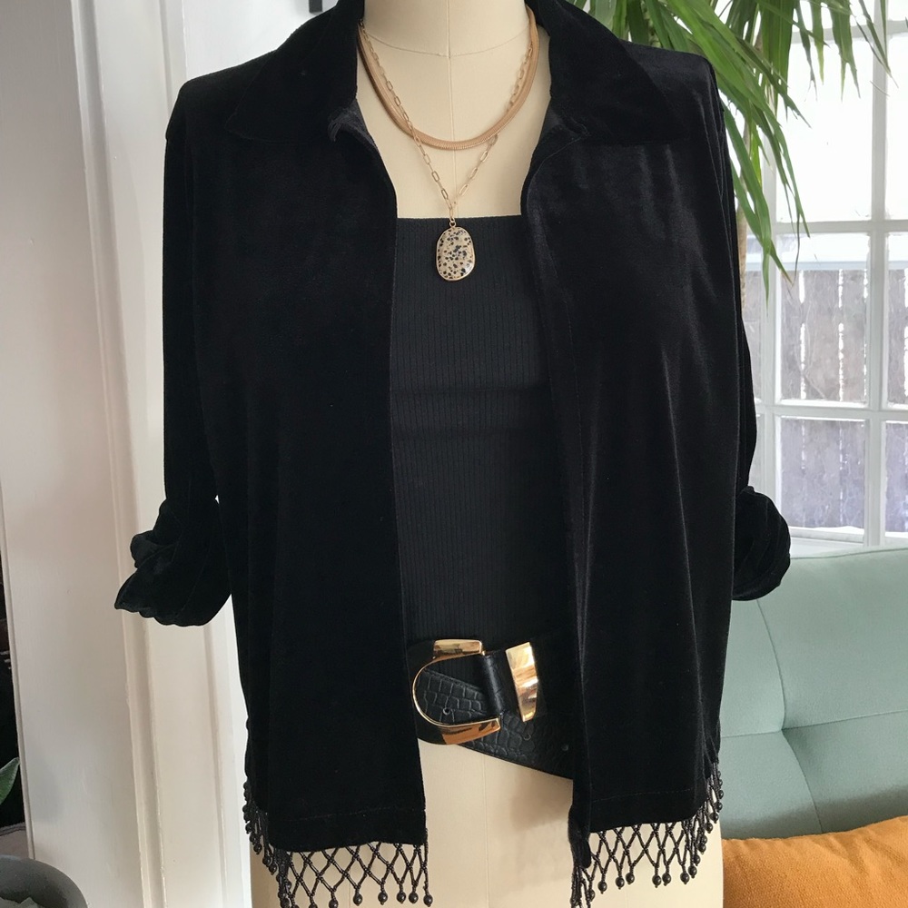 Vintage 90s 2000s Y2K Black Velvet Cardigan